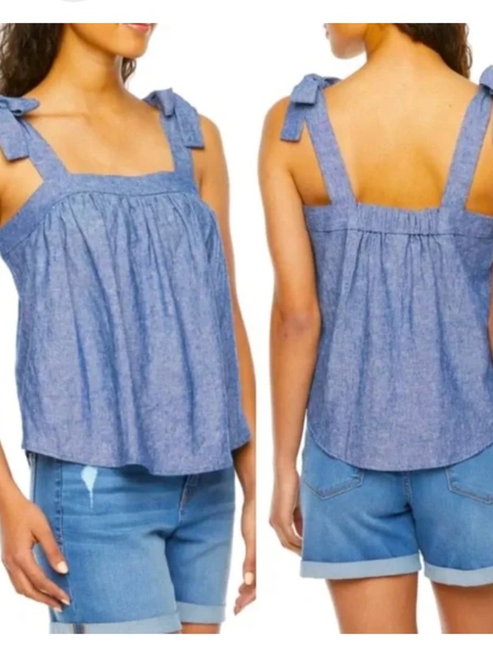 ana Denim-Look Tie shirt with gathered edge
